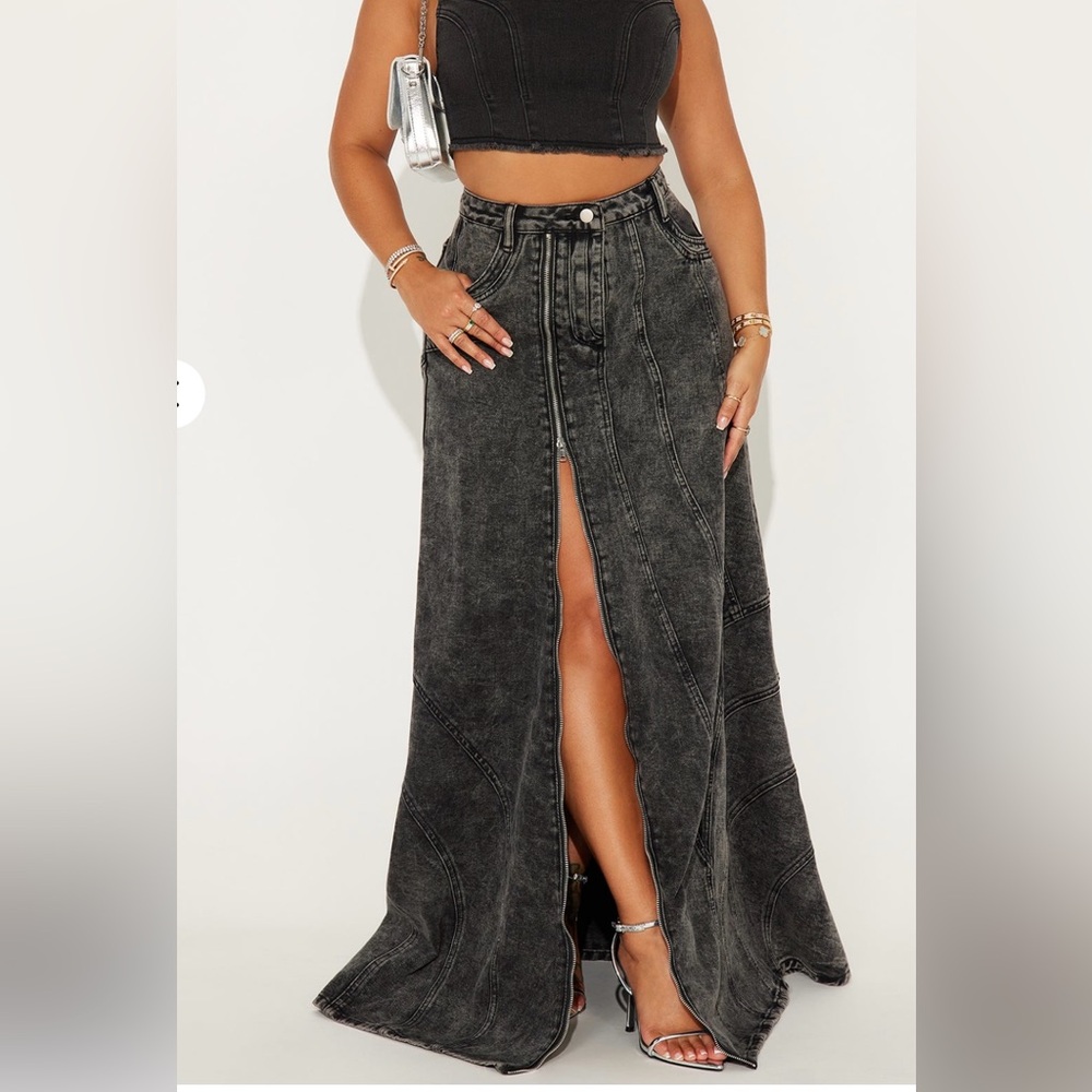 Fashion Nova Charcoal Maxi Skirt